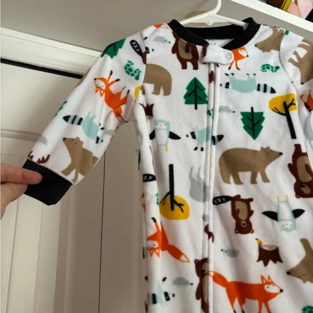 Carter's White Animal Print Footie Pajama / woodland - Picture 2 of 3